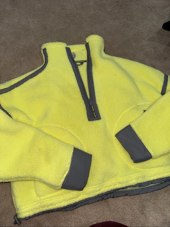 FP Movement by Free People Tops - FP Movement by Free People Neon Yellow Fleece Half-Zip Pullover with Gray Trim
